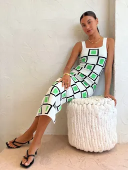 By Johnny Lipari Midi Knit Dress Size Small (8) Green Squares for rent on The Volte - image 2