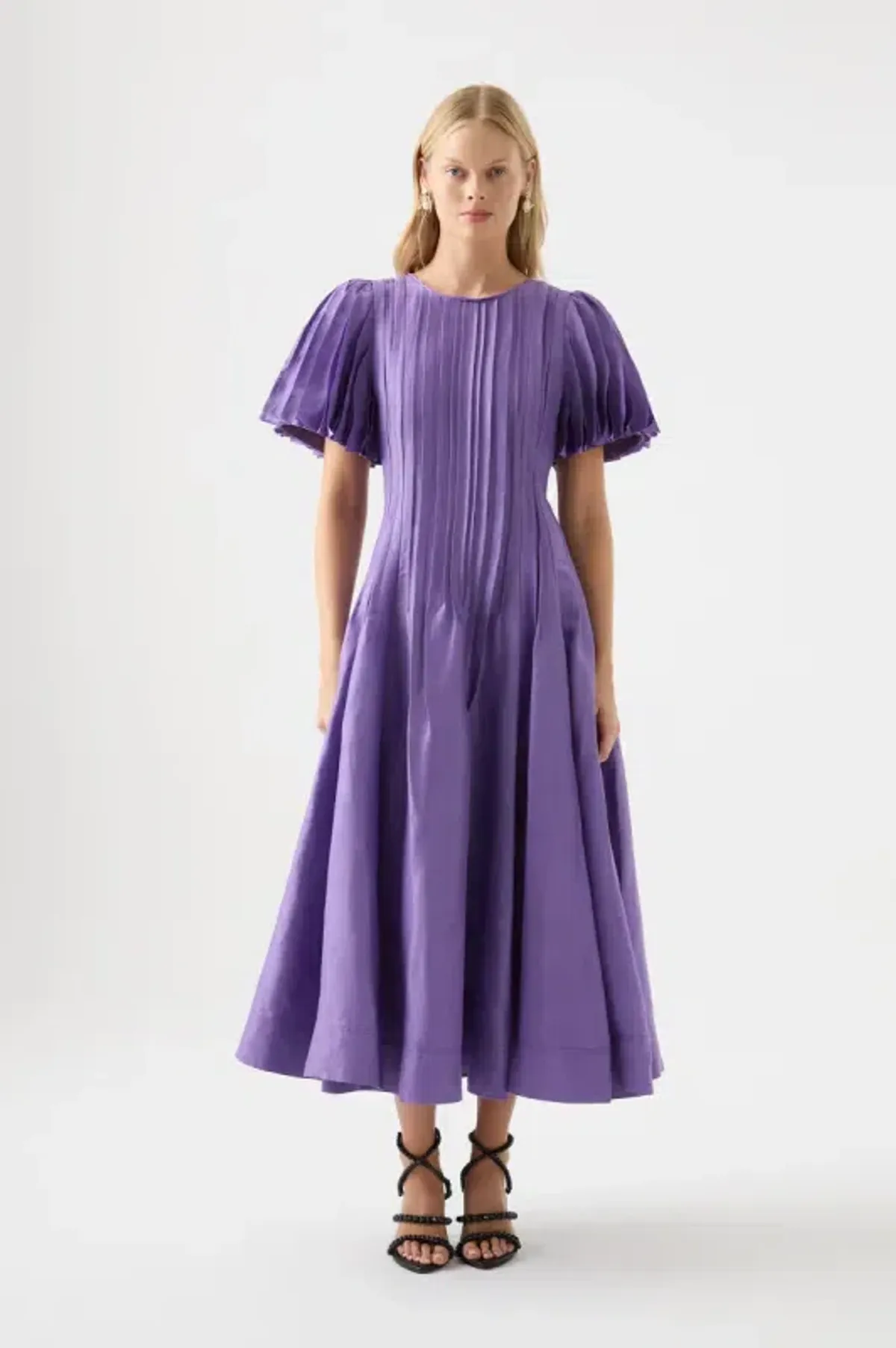 Aje Nova Pleated Midi Dress in Deep Violet Size AU 14  - Image 3