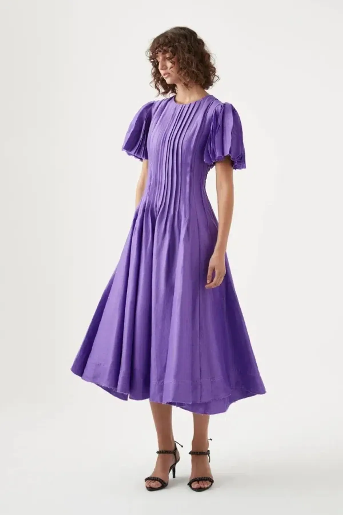 Aje Nova Pleated Midi Dress in Deep Violet Size AU 14  - Image 1