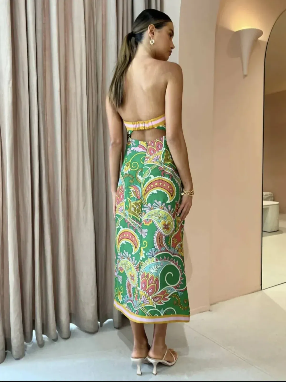 Alemais Marion Bodice Strapless Dress in Green Paisley Size 14  - Image 2