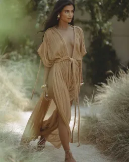 CALLIOPE SHEER MAXI ROBE DRESS CARAMEL for rent on The Volte - image 1