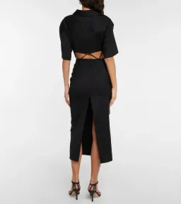 Midi Wool Blend Cut Out Shirt Dress Black for rent on The Volte - image 3