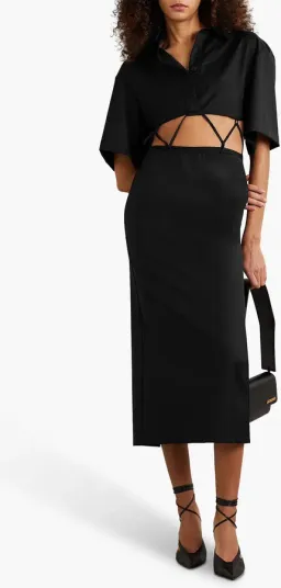 Midi Wool Blend Cut Out Shirt Dress Black for rent on The Volte - image 2