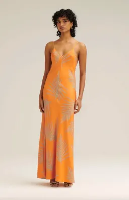 Silk Twill Feather Leaf Slip Dress Orange for rent on The Volte - image 8