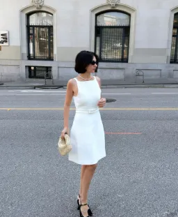 Crepe Knit Bow Bell Dress White With Belt for rent on The Volte - image 4