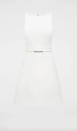 Crepe Knit Bow Bell Dress White With Belt for rent on The Volte - image 8