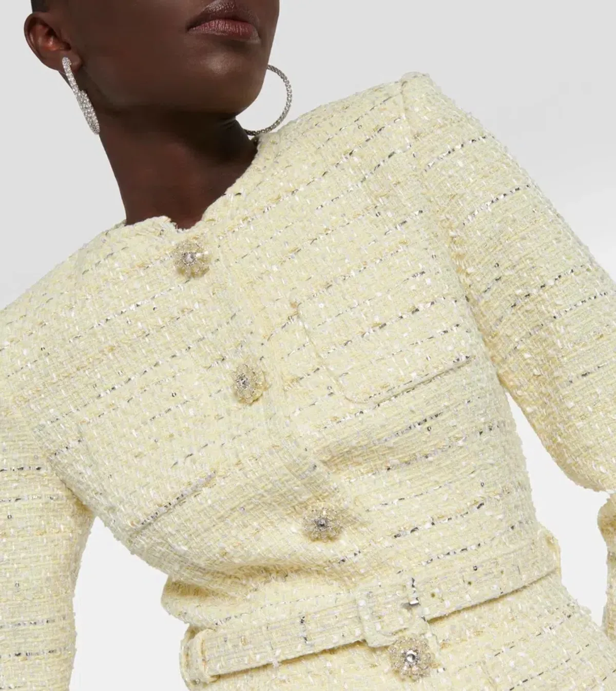 Self-Portrait Bouclé and chiffon midi dress - Image 3