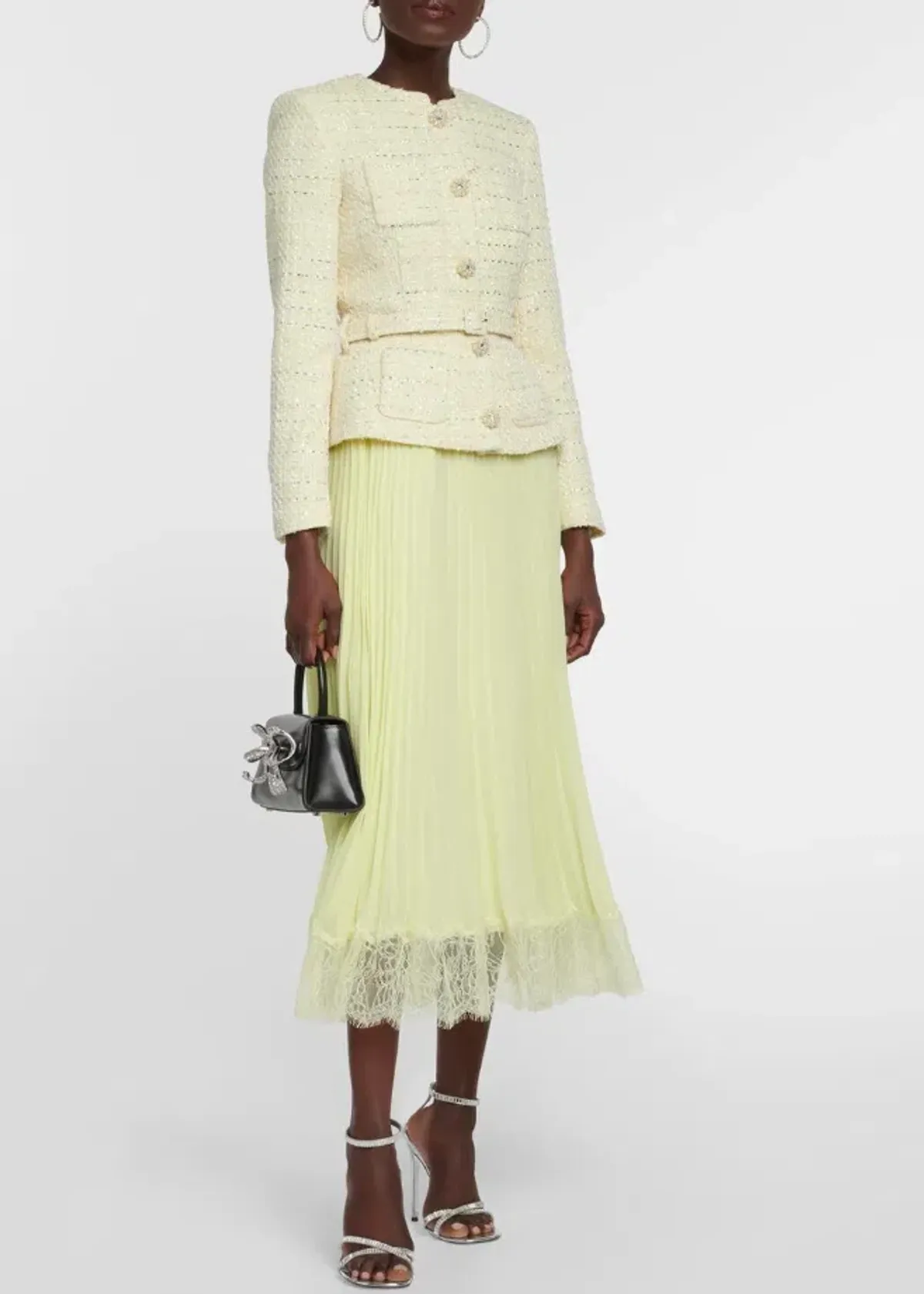 Self-Portrait Bouclé and chiffon midi dress - Image 1