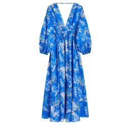 Blue paisley floral linen dress for rent on The Volte - image 1