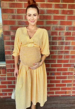 Gingham Shirred Dress Tangerine for rent on The Volte - image 2