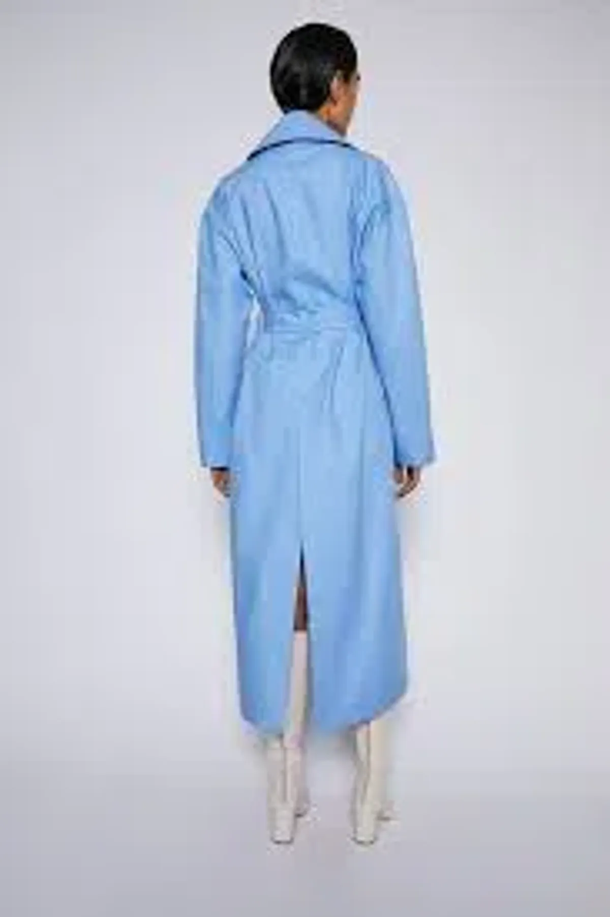 Blue Double Cotton Trench Coat With Belt - Image 2