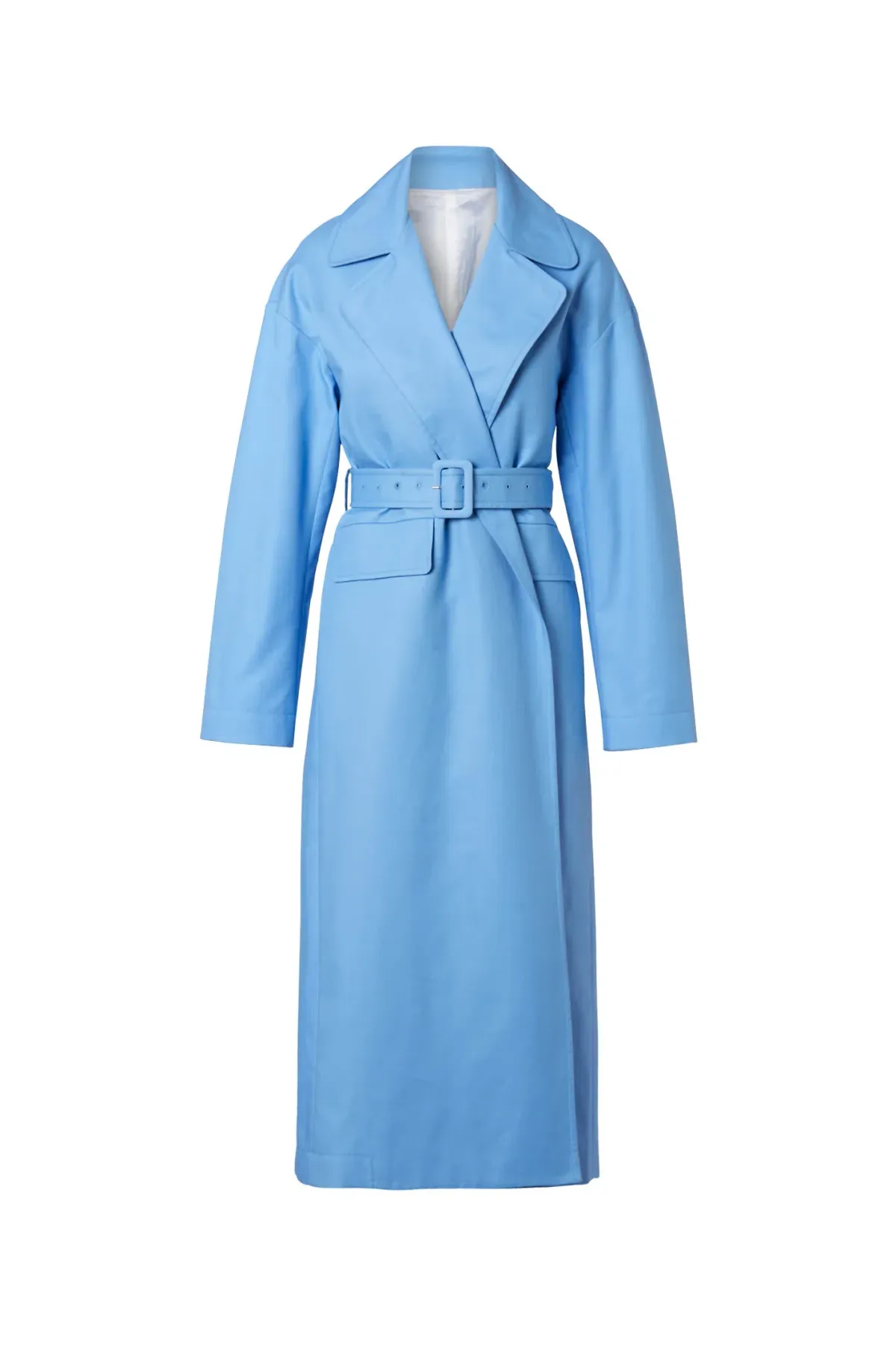 Blue Double Cotton Trench Coat With Belt - Image 3