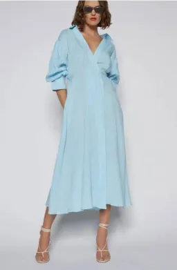 Italian Linen Wrap Shirt Dress Aqua Blue for rent on The Volte - image 1