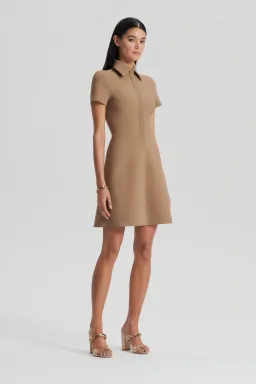 Crepe Knit Zip Shirt Mini Dress Camel for rent on The Volte - image 2