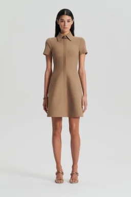Crepe Knit Zip Shirt Mini Dress Camel for rent on The Volte - image 1