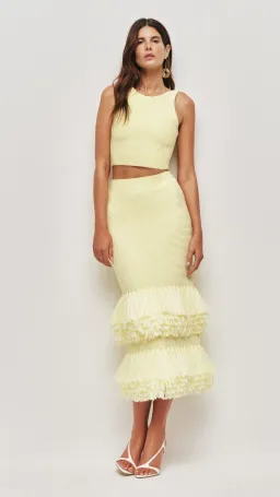 AJE Agave Knit Top and Raffia Midi Skirt in Lemon Size S (8) for rent on The Volte - image 1