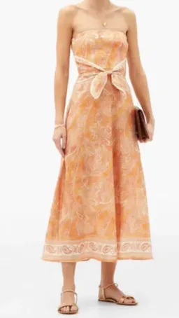 Zimmermann Brighton Tie-waist Paisley Midi Dress Orange - 12  for rent on The Volte - image 4