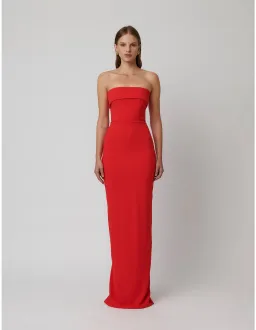 EFFIE KATS MONROE STRAPLESS CREPE FLOOR LENGTH GOWN RED M/10 AU for rent on The Volte - image 1