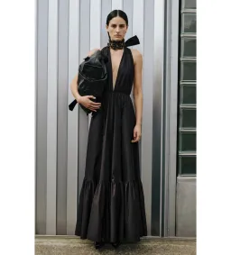 Scanlan Theodore Parachute Cotton Halter Maxi Dress Black Size 10 for rent on The Volte - image 1