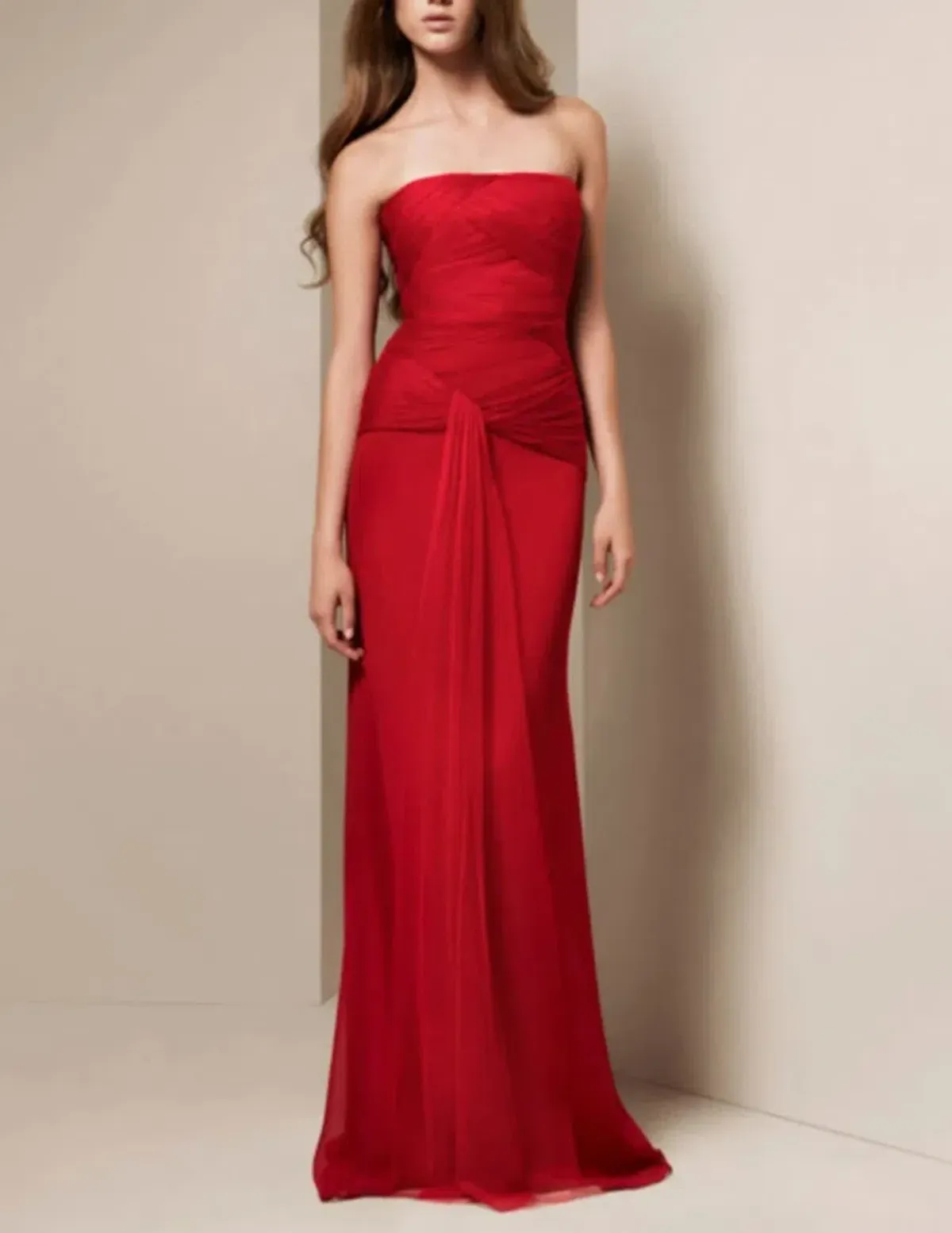 Vera Wang Strapless Chiffon Wrap Dress Red size 8 - Image 2