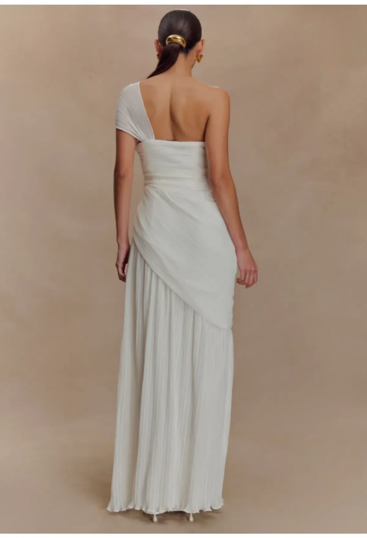 Meshki White Shirred Chiffon Maxi Dress - Image 2