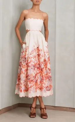 Zimmermann Devi Scallop Midi Dress in Cream Floral Size 4 / AU 16 for rent on The Volte - image 2