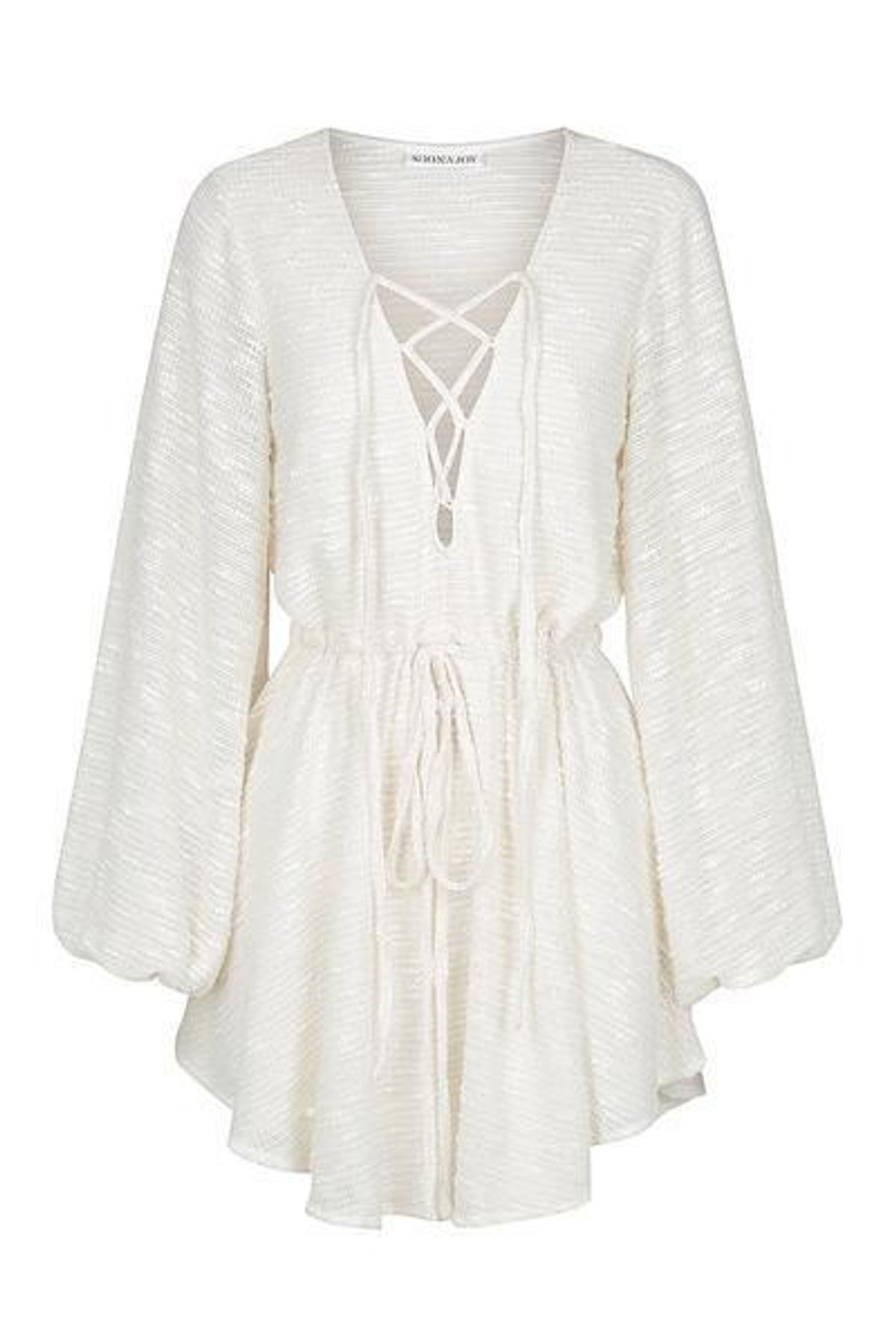 Shona Joy Ortiz Lace Up Mini Dress Cream Size 8 - Image 3