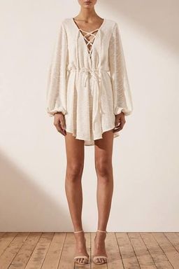 Shona Joy Ortiz Lace Up Mini Dress Cream Size 8 for rent on The Volte - image 1