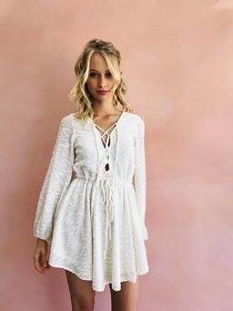 Shona Joy Ortiz Lace Up Mini Dress Cream Size 8 for rent on The Volte - image 2