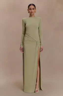 MESHKI Deanna Long Sleeve Gathered Maxi Dress - Sage for rent on The Volte - image 1
