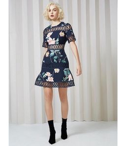 Keepsake the Label Whispers Floral Crochet Mini Dress Navy Garden Floral Size 8 for rent on The Volte - image 1