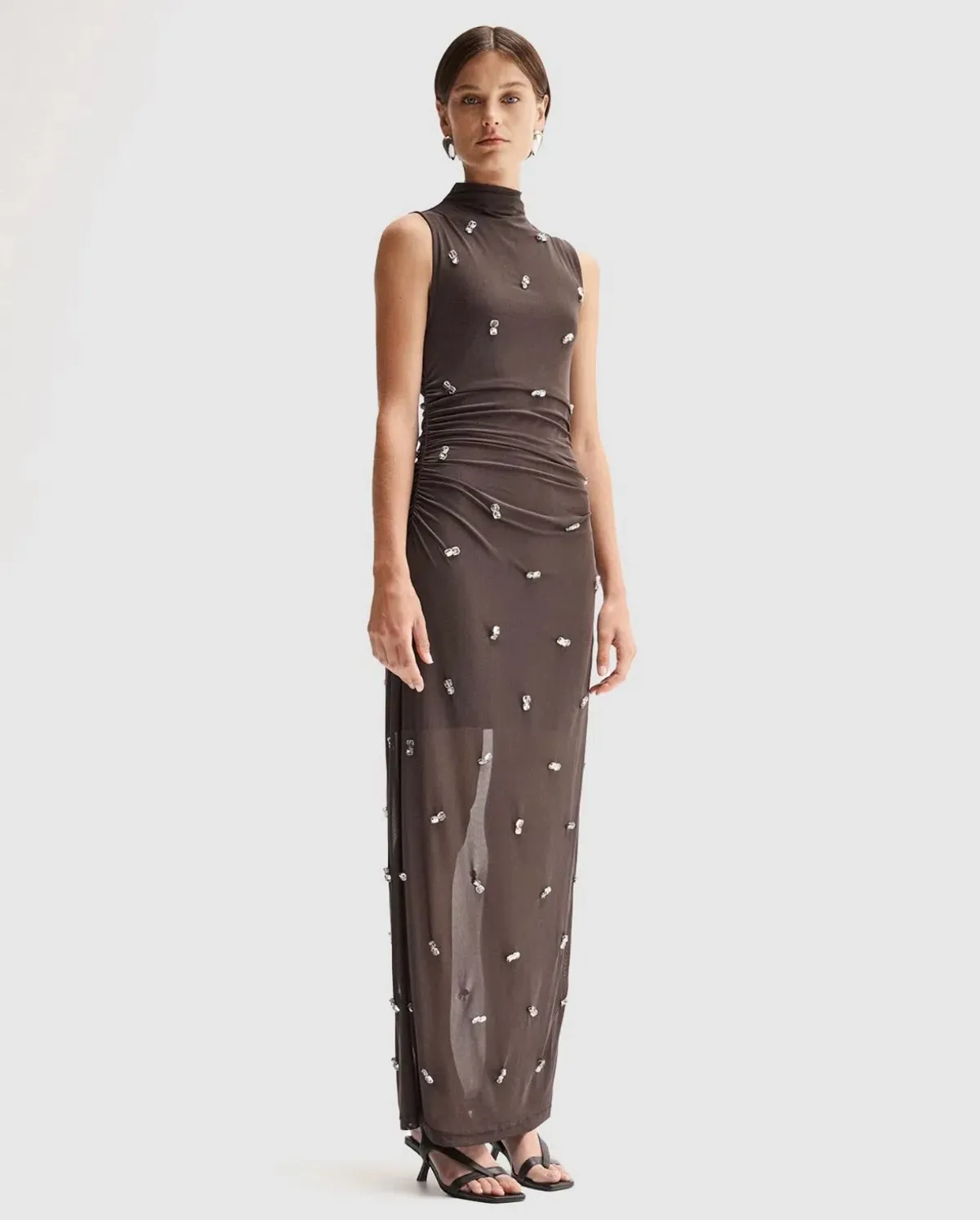 Elka Collective Elara Brown Mesh Beaded Maxi Dress - Image 5