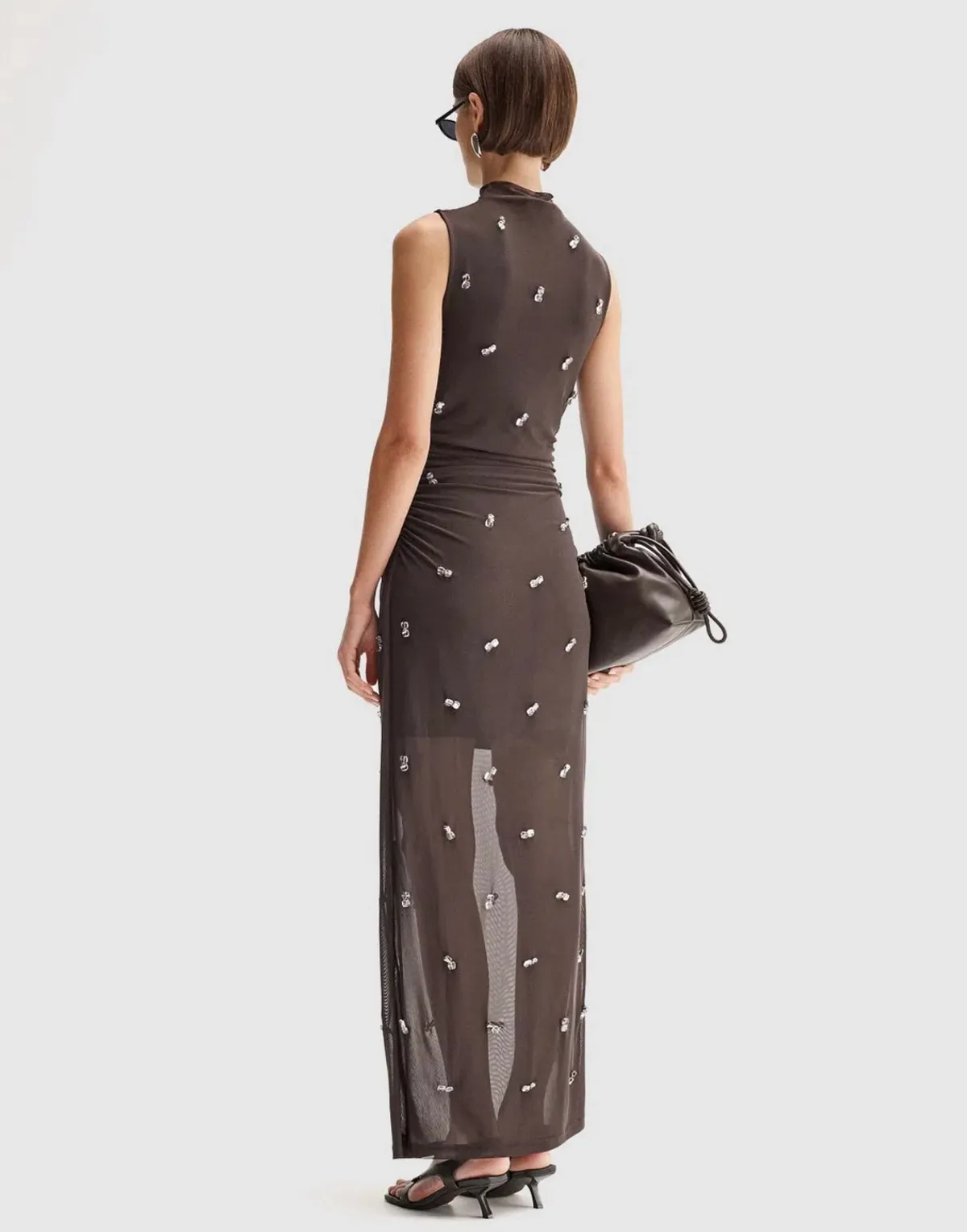 Elka Collective Elara Brown Mesh Beaded Maxi Dress - Image 4