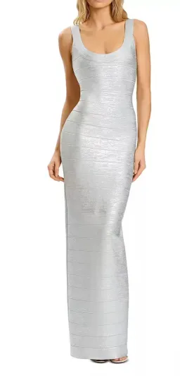 Herve leger silver round neck gown  for rent on The Volte - image 1