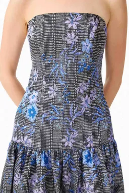 Allana Jacquard Strapless Gown in Black & Blue Floral for rent on The Volte - image 3