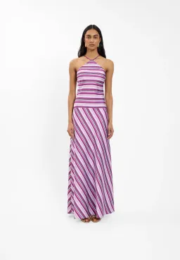 WITH HARPER LU | HALTER MAXI DRESS | VIOLET STRIPE | SIZE M/10 for rent on The Volte - image 1
