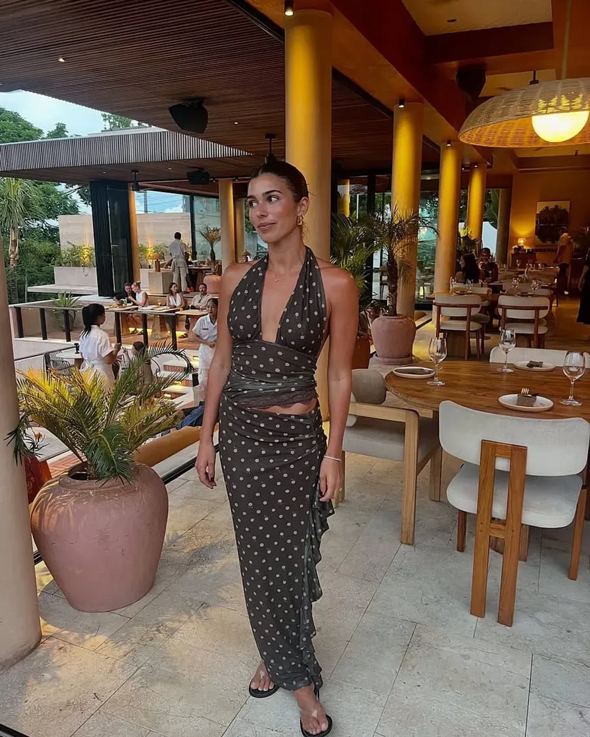 Benni Penelope Maxi Dress Brown Polka Size 8 - Image 1