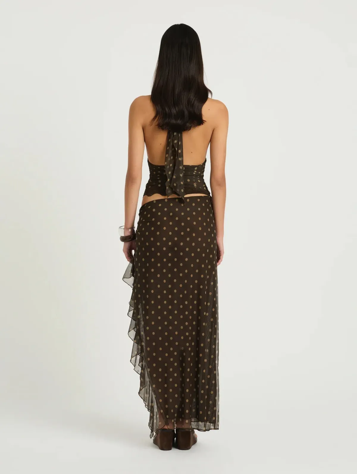 Benni Penelope Maxi Dress Brown Polka Size 12 - Image 3