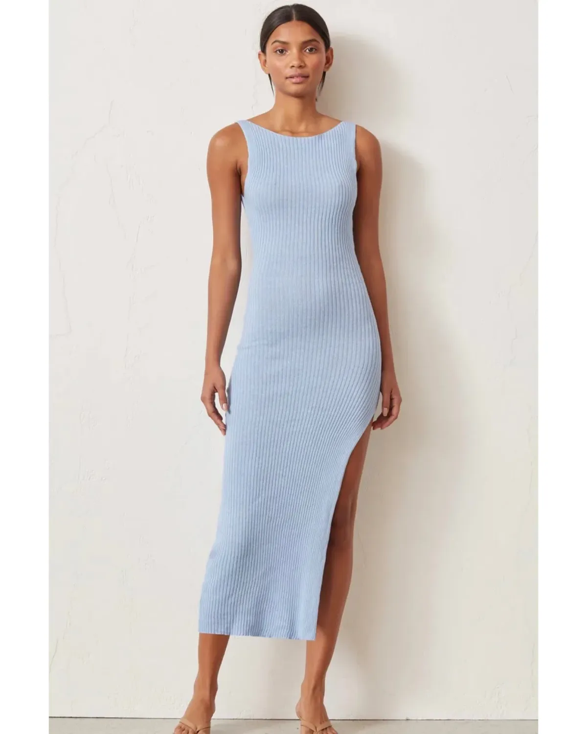 Bec & Bridge Riviera Knit Midi Dress Sky Blue Size AU 6 - Image 1