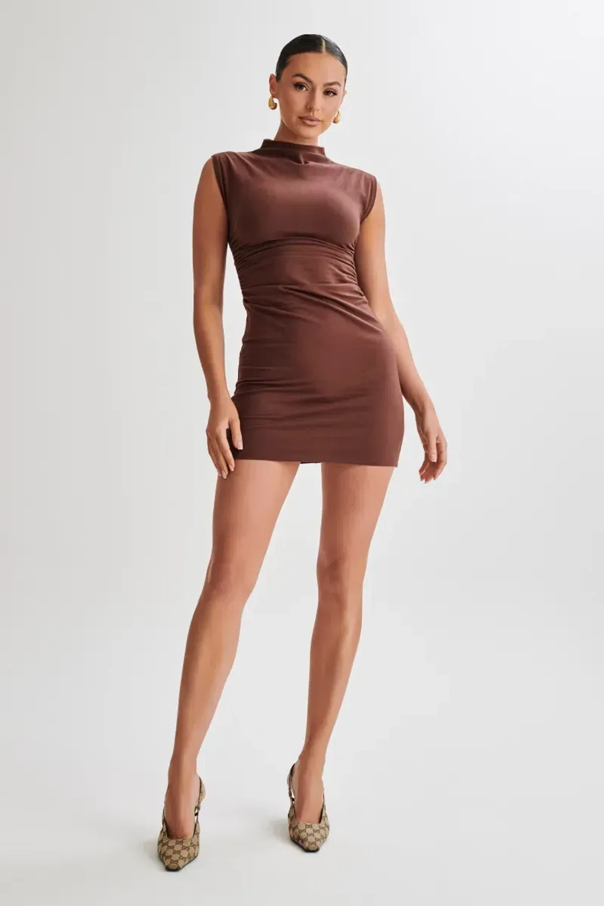 Meshki - Melania High Neck Mini Dress - Mocha - Size M - Image 2