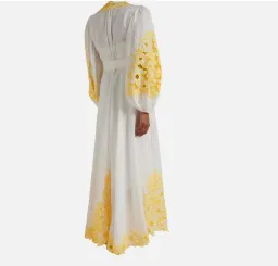 Zimmermann Golden Embroidered Midi Dress | White/Yellow, Wrap Style Size 3 /14 Anglaise, Dolman for rent on The Volte - image 8