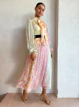 Leo Lin Cassie Tie Neck Midi Dress Anemone Splice Print. Size 10 for rent on The Volte - image 7