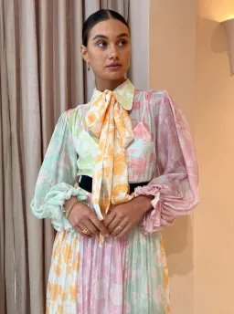 Leo Lin Cassie Tie Neck Midi Dress Anemone Splice Print. Size 10 for rent on The Volte - image 6