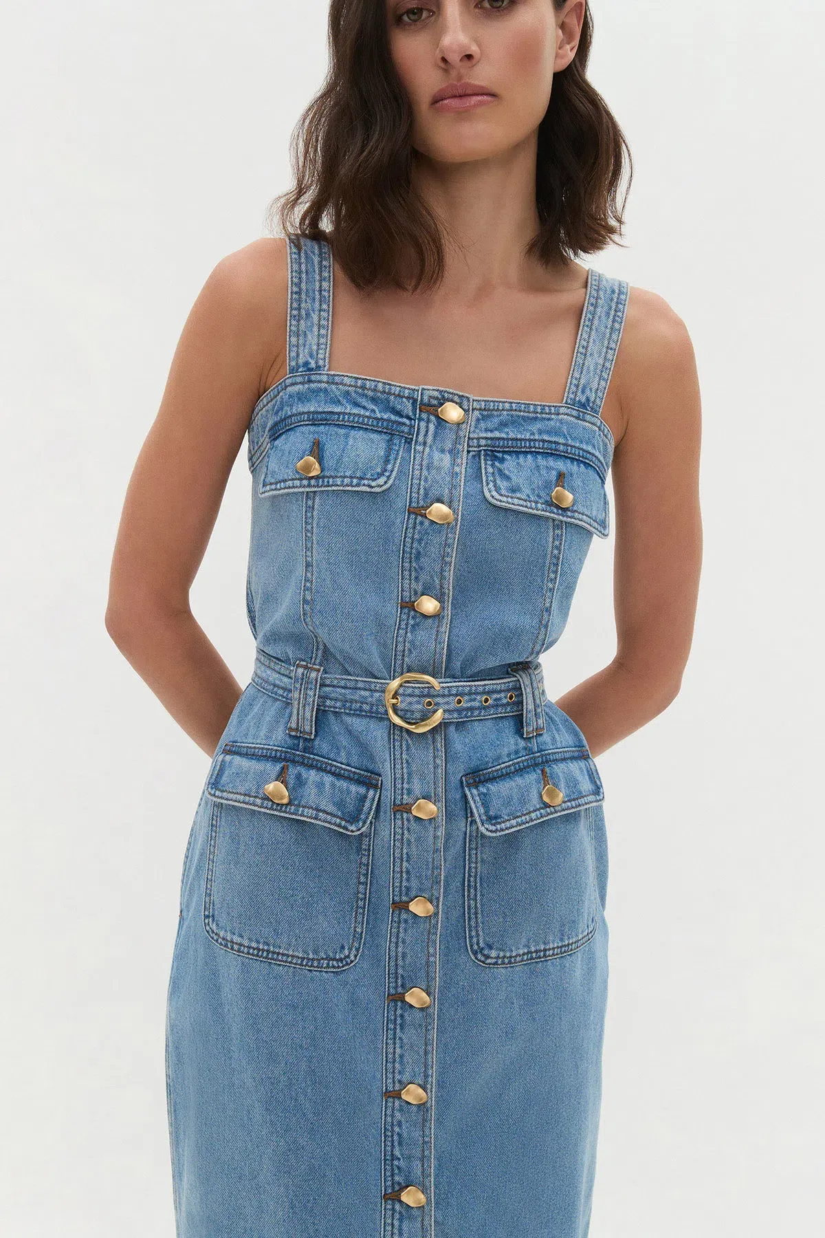 AJE HOLLAND DENIM MIDI DRESS (Size 14) - Image 3