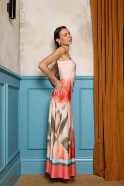 With Harper Lu - Low Back Maxi Dress - Peach Floral for rent on The Volte - image 3