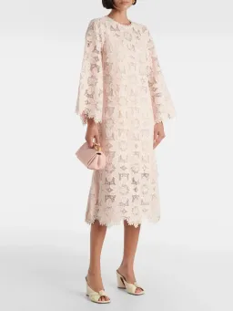 Zimmermann Ottie Baby Pink Lace Midi Dress Size 3 AU 14 / US 10 Scalloped Long Sleeve Cotton Shift  for rent on The Volte - image 1
