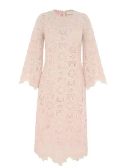 Zimmermann Ottie Baby Pink Lace Midi Dress Size 3 AU 14 / US 10 Scalloped Long Sleeve Cotton Shift  for rent on The Volte - image 3