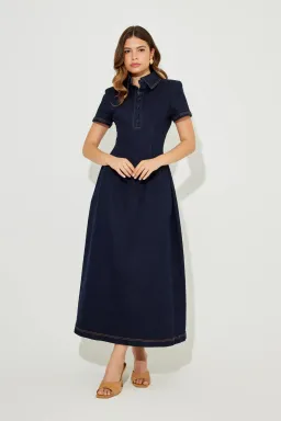 ODD MUSE The ultimate Muse Denim Collared Midi Dress Denim Size M for rent on The Volte - image 2