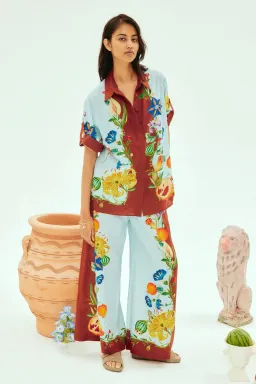 Alemais Dahlia Floral Linen Shirt and Pant Set Blue Multi Size 14 for rent on The Volte - image 1