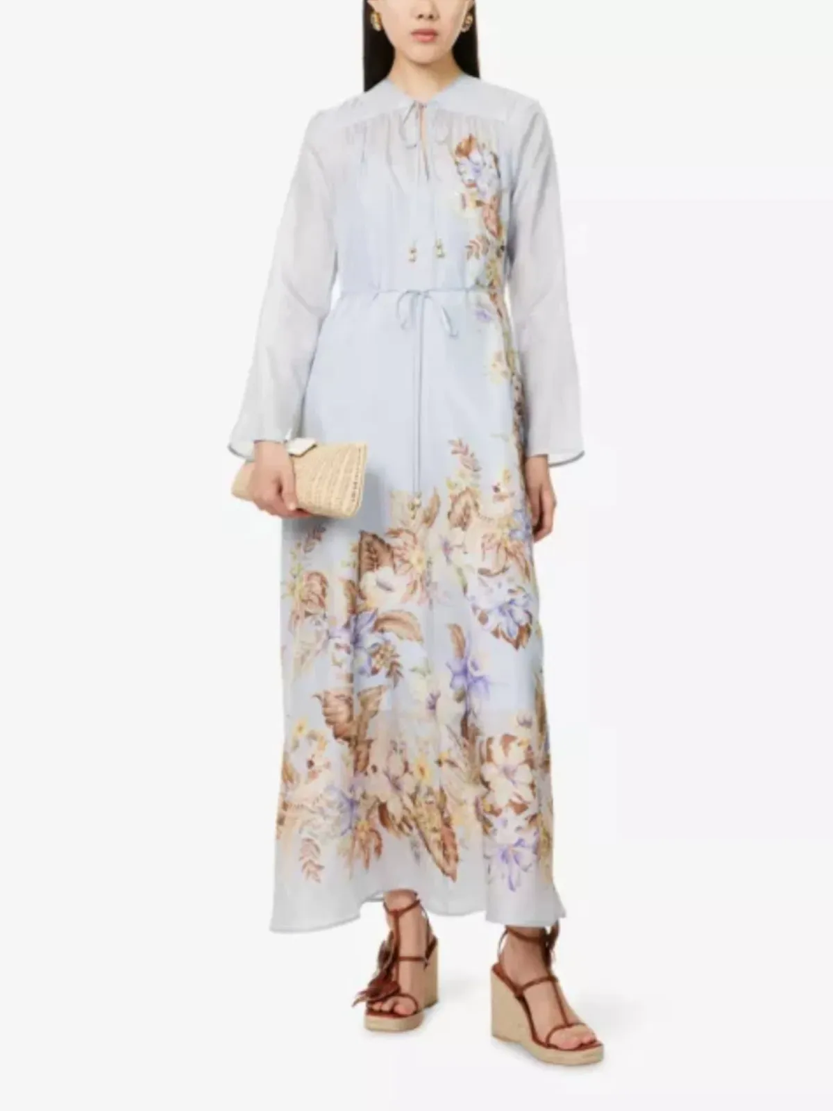 Zimmermann Coco Billow Maxi Dress Size 4 / AU 16 Silk Powder Blue Floral Print Long Sleeve  - Image 1